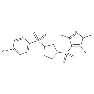 4-((3-((4-chlorophenyl)sulfonyl)pyrrolidin-1-yl)sulfonyl)-1,3,5-trimethyl-1H-pyrazole Structure