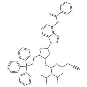 N-[9-[(2R,4S,5R)-4-[2-cyanoethoxy-[di(propan-2-yl)amino]phosphanyl]oxy-5-(trityloxymethyl)oxolan-2-yl]purin-6-yl]benzamide结构式