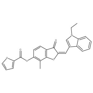 (2E)-2-[(1-ethyl-1H-indol-3-yl)methylidene]-7-methyl-3-oxo-2,3-dihydro-1-benzofuran-6-yl furan-2-carboxylate Structure