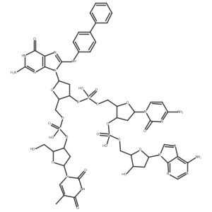 Adenosine, thymidylyl-(3'-5')-8-((1,1'-biphenyl)-4-ylamino)-2'-deoxyguanylyl-(3'-5')-2'-deoxycytidylyl-(3'-5')-2'-deoxy- Structure
