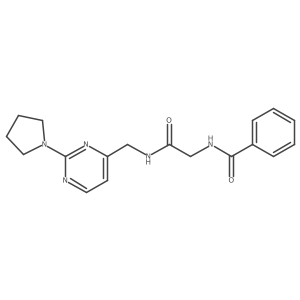 N-(2-oxo-2-(((2-(pyrrolidin-1-yl)pyrimidin-4-yl)methyl)amino)ethyl)benzamide结构式