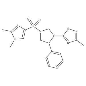 5-(1-((1,2-dimethyl-1H-imidazol-4-yl)sulfonyl)-4-phenylpyrrolidin-3-yl)-3-methyl-1,2,4-oxadiazole结构式