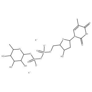 Thymidine 5 inverted exclamation marka-(trihydrogen diphosphate), P inverted exclamation marka-(6-deoxy-|A-L-mannopyranosyl) ester, dipotassium salt结构式