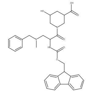 1-{3-[benzyl(methyl)amino]-2-({[(9H-fluoren-9-yl)methoxy]carbonyl}amino)propanoyl}-5-hydroxypiperidine-3-carboxylic acid结构式