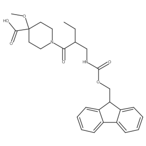 1-{2-[({[(9H-fluoren-9-yl)methoxy]carbonyl}amino)methyl]butanoyl}-4-methoxypiperidine-4-carboxylic acid结构式