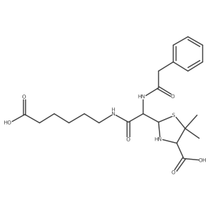 (2R,4S)-2-((1R)-2-((5-Carboxypentyl)amino)-2-oxo-1-(2-phenylacetamido)ethyl)-5,5-dimethyl-1,3-thiazolidine-4-carboxylic acid结构式