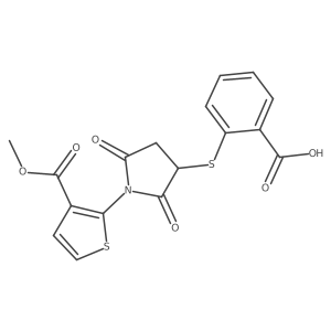 2-((1-(3-(Methoxycarbonyl)thiophen-2-yl)-2,5-dioxopyrrolidin-3-yl)thio)benzoic acid Structure