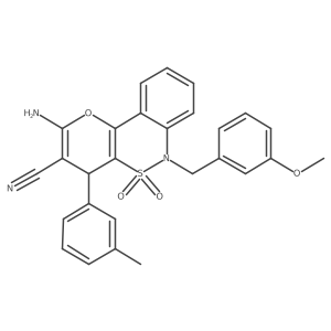 2-Amino-6-(3-methoxybenzyl)-4-(3-methylphenyl)-4,6-dihydropyrano[3,2-c][2,1]benzothiazine-3-carbonitrile 5,5-dioxide结构式