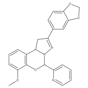 2-(benzo[d][1,3]dioxol-5-yl)-7-methoxy-5-(pyridin-2-yl)-5,10b-dihydro-1H-benzo[e]pyrazolo[1,5-c][1,3]oxazine结构式