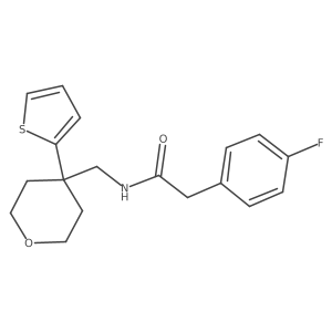2-(4-fluorophenyl)-N-((4-(thiophen-2-yl)tetrahydro-2H-pyran-4-yl)methyl)acetamide结构式