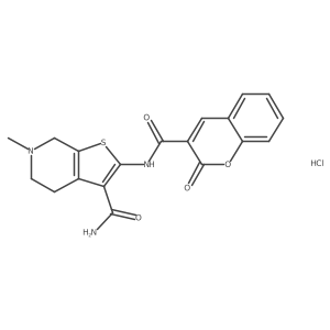 6-methyl-2-(2-oxo-2H-chromene-3-carboxamido)-4,5,6,7-tetrahydrothieno[2,3-c]pyridine-3-carboxamide hydrochloride结构式