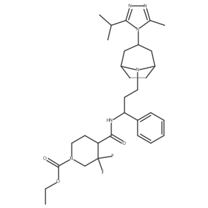 ethyl 3,3-difluoro-4-[[(1S)-3-[(1R,5S)-3-(3-methyl-5-propan-2-yl-1,2,4-triazol-4-yl)-8-azabicyclo[3.2.1]octan-8-yl]-1-phenylpropyl]carbamoyl]piperidine-1-carboxylate结构式