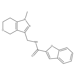 N-((1-methyl-1,4,6,7-tetrahydropyrano[4,3-c]pyrazol-3-yl)methyl)benzofuran-2-carboxamide结构式