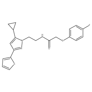 N-(2-(5-cyclopropyl-3-(thiophen-2-yl)-1H-pyrazol-1-yl)ethyl)-2-((4-fluorophenyl)thio)acetamide结构式