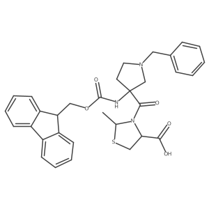3-[1-benzyl-3-({[(9H-fluoren-9-yl)methoxy]carbonyl}amino)pyrrolidine-3-carbonyl]-2-methyl-1,3-thiazolidine-4-carboxylic acid结构式