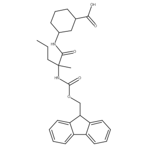 rac-(1R,3R)-3-[2-({[(9H-fluoren-9-yl)methoxy]carbonyl}amino)-2-methylpentanamido]cyclohexane-1-carboxylic acid结构式