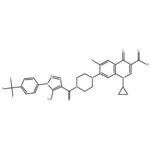 7-(4-{5-amino-1-[4-(trifluoromethyl)phenyl]-1H-1,2,3-triazole-4-carbonyl}piperazin-1-yl)-1-cyclopropyl-6-fluoro-4-oxo-1,4-dihydroquinoline-3-carboxylic acid结构式