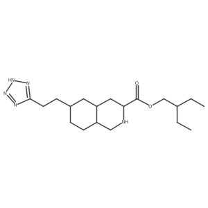 3-Isoquinolinecarboxylic acid, decahydro-6-(2-(2H-tetrazol-5-yl)ethyl)-, 2-ethylbutyl ester, (3S,4aR,6R,8aR)-结构式