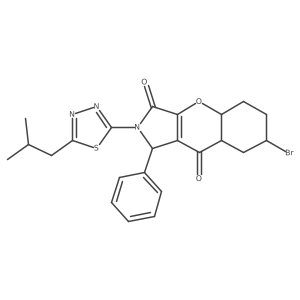7-bromo-2-[5-(2-methylpropyl)-1,3,4-thiadiazol-2-yl]-1-phenyl-4a,5,6,7,8,8a-hexahydro-1H-chromeno[2,3-c]pyrrole-3,9-dione结构式