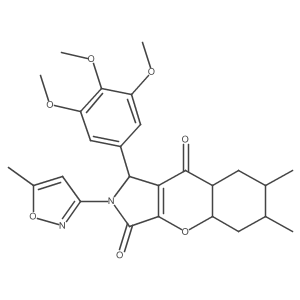 6,7-dimethyl-2-(5-methyl-1,2-oxazol-3-yl)-1-(3,4,5-trimethoxyphenyl)-4a,5,6,7,8,8a-hexahydro-1H-chromeno[2,3-c]pyrrole-3,9-dione结构式