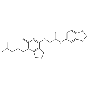 N-(benzo[d][1,3]dioxol-5-yl)-2-((1-(3-(dimethylamino)propyl)-2-oxo-2,5,6,7-tetrahydro-1H-cyclopenta[d]pyrimidin-4-yl)thio)acetamide结构式