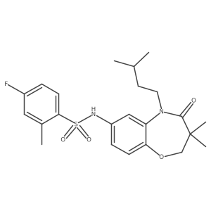4-fluoro-N-(5-isopentyl-3,3-dimethyl-4-oxo-2,3,4,5-tetrahydrobenzo[b][1,4]oxazepin-7-yl)-2-methylbenzenesulfonamide结构式