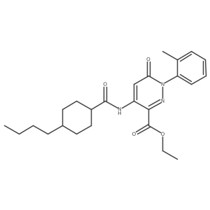 Ethyl 4-(4-butylcyclohexanecarboxamido)-6-oxo-1-(o-tolyl)-1,6-dihydropyridazine-3-carboxylate结构式