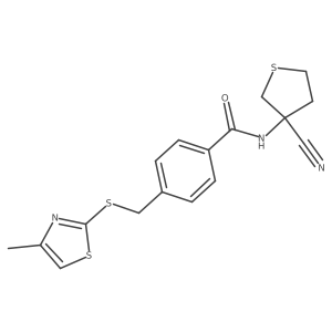 N-(3-cyanothiolan-3-yl)-4-{[(4-methyl-1,3-thiazol-2-yl)sulfanyl]methyl}benzamide结构式