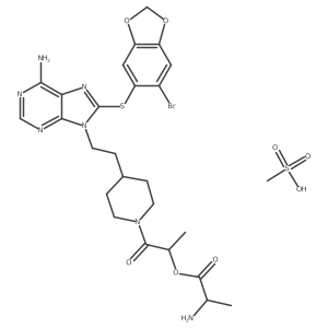 (S)-1-(4-(2-(6-Amino-8-((6-bromobenzo[d][1,3]dioxol-5-yl)thio)-9H-purin-9-yl)ethyl)piperidin-1-yl)-1-oxopropan-2-yl L-alaninate methanesulfonate Structure