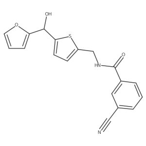 3-cyano-N-((5-(furan-2-yl(hydroxy)methyl)thiophen-2-yl)methyl)benzamide结构式