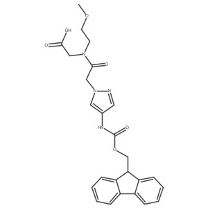 2-{2-[4-({[(9H-fluoren-9-yl)methoxy]carbonyl}amino)-1H-pyrazol-1-yl]-N-(2-methoxyethyl)acetamido}acetic acid结构式