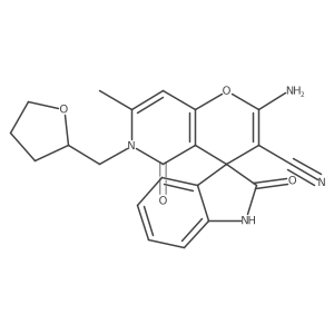 2'-Amino-7'-methyl-2,5'-dioxo-6'-((tetrahydrofuran-2-yl)methyl)-5',6'-dihydrospiro[indoline-3,4'-pyrano[3,2-c]pyridine]-3'-carbonitrile结构式