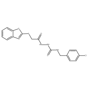 2-(2-Benzothiazolylthio)acetic acid 2-[[[(4-chlorophenyl)methyl]amino]thioxomethyl]hydrazide结构式