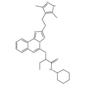 N-cyclohexyl-2-({2-[2-(3,5-dimethyl-1H-pyrazol-4-yl)ethyl]-[1,2,4]triazolo[1,5-c]quinazolin-5-yl}sulfanyl)butanamide结构式