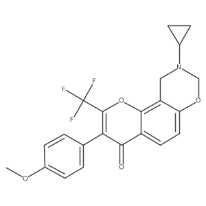 9-cyclopropyl-3-(4-methoxyphenyl)-2-(trifluoromethyl)-9,10-dihydro-4H,8H-chromeno[8,7-e][1,3]oxazin-4-one结构式