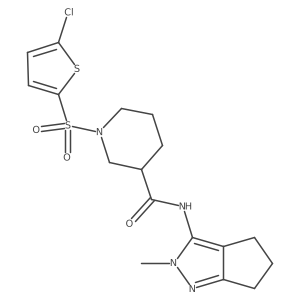 1-((5-chlorothiophen-2-yl)sulfonyl)-N-(2-methyl-2,4,5,6-tetrahydrocyclopenta[c]pyrazol-3-yl)piperidine-3-carboxamide结构式