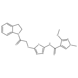 N-(5-((2-(indolin-1-yl)-2-oxoethyl)thio)-1,3,4-thiadiazol-2-yl)-3-methoxy-1-methyl-1H-pyrazole-4-carboxamide Structure