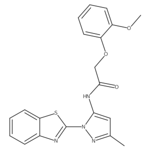 N-(1-(benzo[d]thiazol-2-yl)-3-methyl-1H-pyrazol-5-yl)-2-(2-methoxyphenoxy)acetamide结构式
