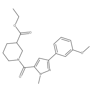 ethyl 1-(3-(3-methoxyphenyl)-1-methyl-1H-pyrazole-5-carbonyl)piperidine-3-carboxylate结构式