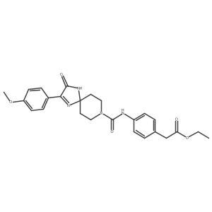 Ethyl 2-(4-(2-(4-methoxyphenyl)-3-oxo-1,4,8-triazaspiro[4.5]dec-1-ene-8-carboxamido)phenyl)acetate结构式