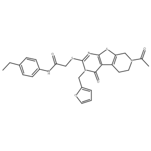 2-((7-acetyl-3-(furan-2-ylmethyl)-4-oxo-3,4,5,6,7,8-hexahydropyrido[4',3':4,5]thieno[2,3-d]pyrimidin-2-yl)thio)-N-(4-ethylphenyl)acetamide Structure