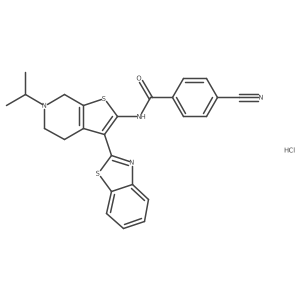 N-(3-(benzo[d]thiazol-2-yl)-6-isopropyl-4,5,6,7-tetrahydrothieno[2,3-c]pyridin-2-yl)-4-cyanobenzamide hydrochloride结构式