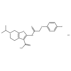 2-(2-((4-Fluorophenyl)thio)acetamido)-6-isopropyl-4,5,6,7-tetrahydrothieno[2,3-c]pyridine-3-carboxamide hydrochloride Structure