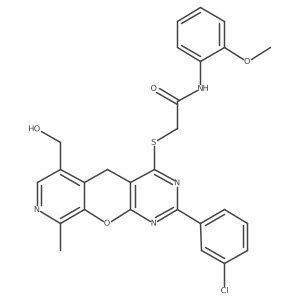 2-((2-(3-chlorophenyl)-6-(hydroxymethyl)-9-methyl-5H-pyrido[4',3':5,6]pyrano[2,3-d]pyrimidin-4-yl)thio)-N-(2-methoxyphenyl)acetamide Structure