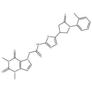 2-(1,3-dimethyl-2,6-dioxo-1,2,3,6-tetrahydro-7H-purin-7-yl)-N-{5-[1-(2-methylphenyl)-5-oxopyrrolidin-3-yl]-1,3,4-thiadiazol-2-yl}acetamide结构式