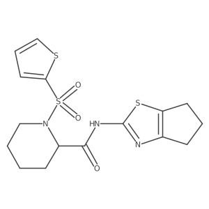 N-(5,6-dihydro-4H-cyclopenta[d]thiazol-2-yl)-1-(thiophen-2-ylsulfonyl)piperidine-2-carboxamide结构式