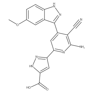 3-[6-amino-5-cyano-4-(5-methoxy-1H-indazol-3-yl)pyridin-2-yl]-1H-pyrazole-5-carboxylic acid Structure