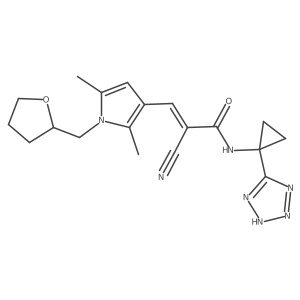 (E)-2-Cyano-3-[2,5-dimethyl-1-(oxolan-2-ylmethyl)pyrrol-3-yl]-N-[1-(2H-tetrazol-5-yl)cyclopropyl]prop-2-enamide结构式