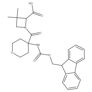 1-[4-({[(9H-fluoren-9-yl)methoxy]carbonyl}amino)oxane-4-carbonyl]-3,3-dimethylazetidine-2-carboxylic acid Structure