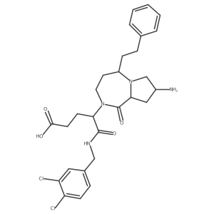 (R)-4-((5S,8R,9aS)-8-Amino-1-oxo-5-phenethylhexahydro-1H-pyrrolo[1,2-a][1,4]diazepin-2(3H)-yl)-5-((3,4-dichlorobenzyl)amino)-5-oxopentanoic acid Structure